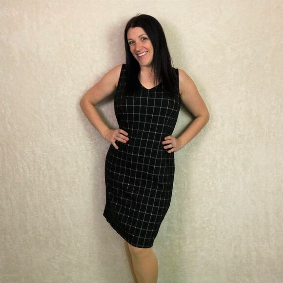 NWT Ann Taylor Factory Black Plaid Midi Dress, 10 - Picture 2 of 4